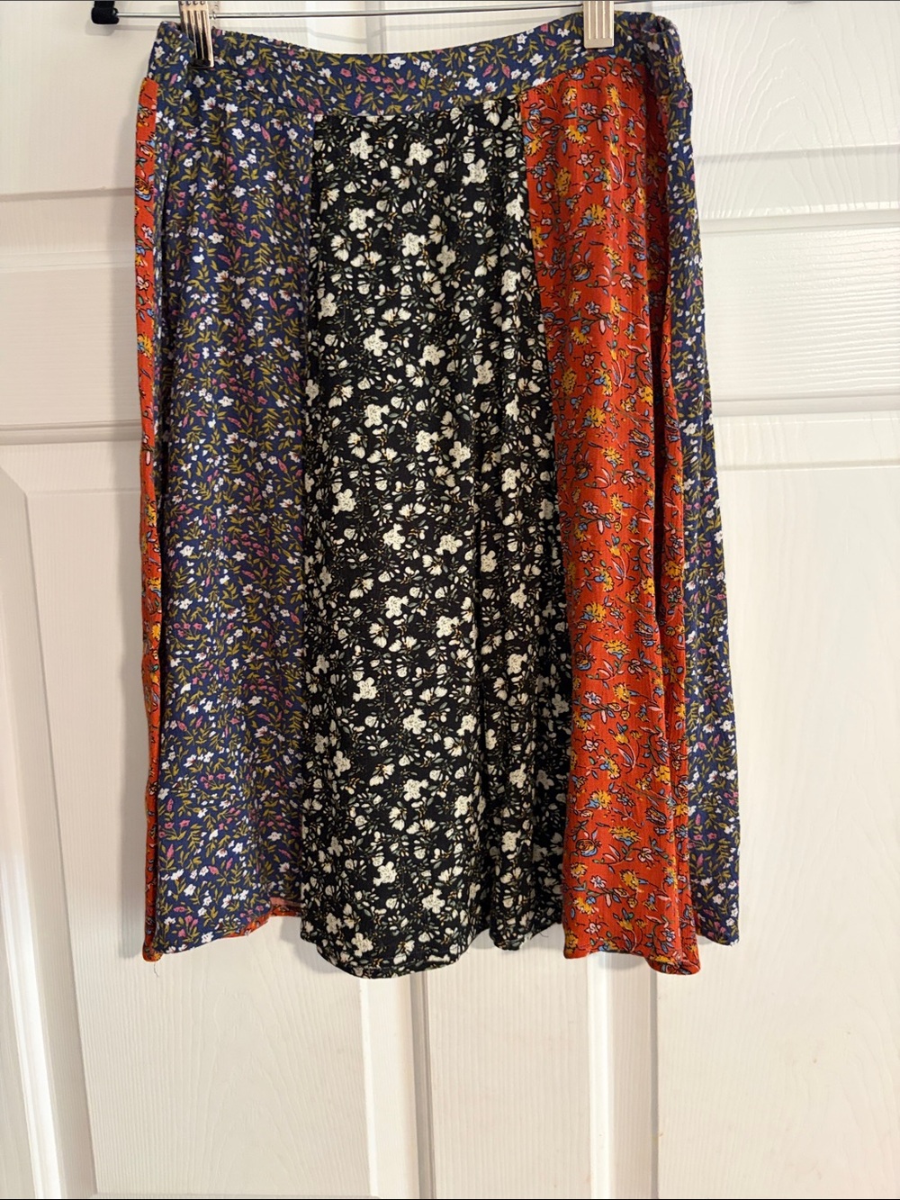 NATURAL LIFE Mixed Floral Patchwork Midi Skirt in Black, Orange, Purple